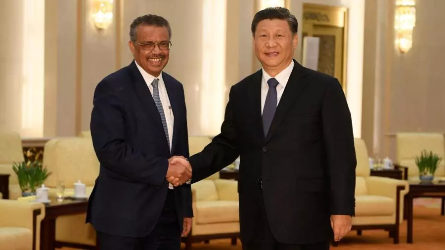 中国国家主席习近平2020年1月28日在北京会见世界卫生组织总干事谭德塞