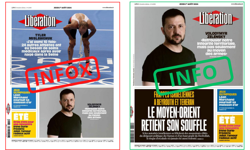 Comparaison entre la vraie Une et la couverture manipulée.