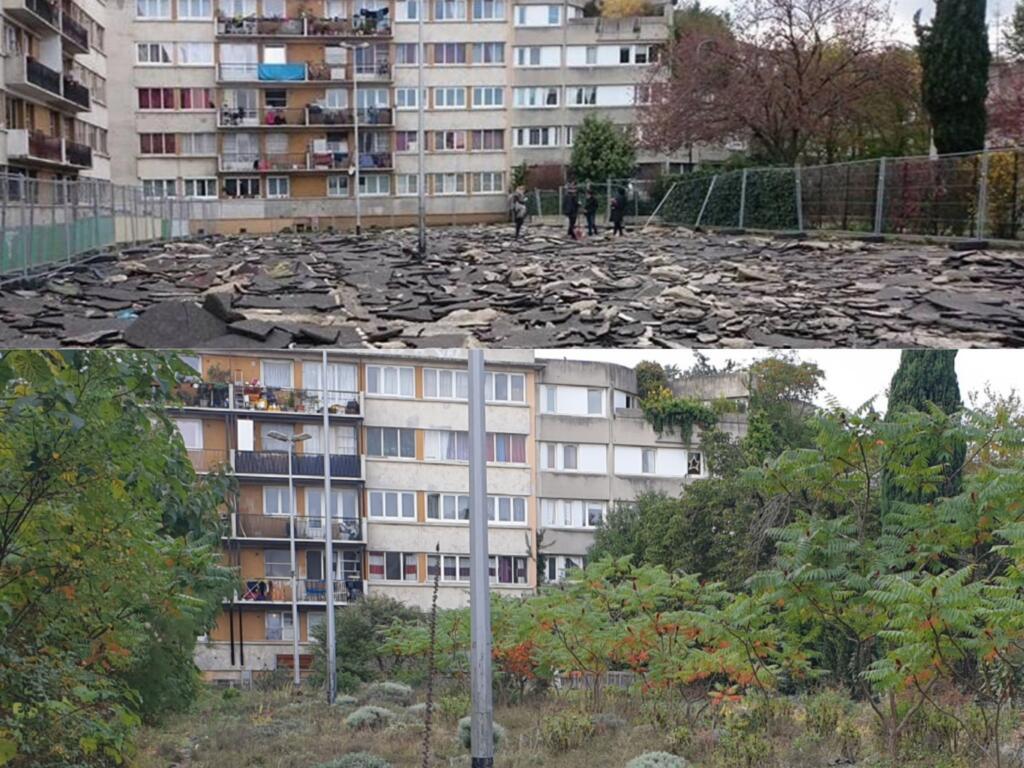 Le avant/après du Jardin joyeux d'Aubervilliers.
