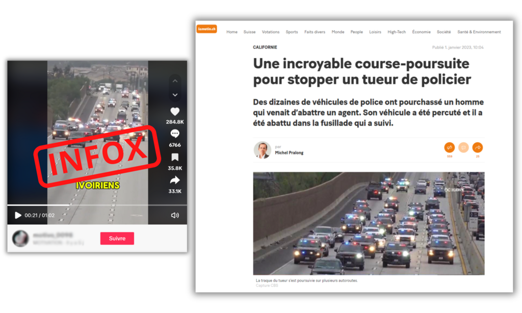 Ces images d'une course poursuite n'ont en réalité rien à voir avec la Côte d'Ivoire.