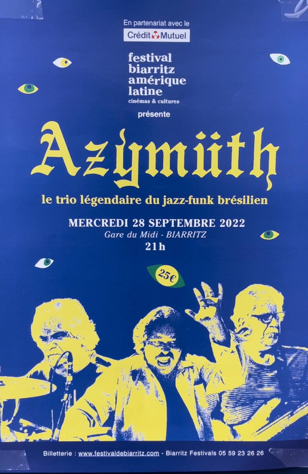 Cartaz do show do trio brasileiro Azymuth no Festival de Cinema Latino-Americano de Biarritz.