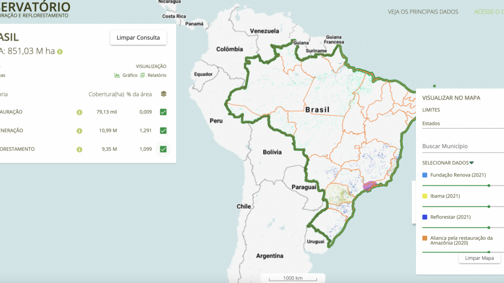 Observatório da Restauração e do Reflorestamento é abastecido com dados de organizações e governos.