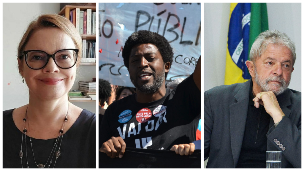 Candidatos à presidência do Brasil que citam a África nos planos do governo: da esquerda para direita, Sofia Manzano, Léo Péricles e Lula.
