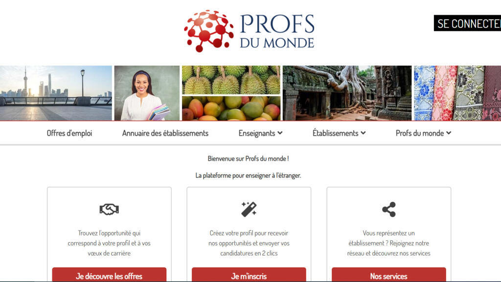 Page d'accueil de la plateforme Profs du monde.