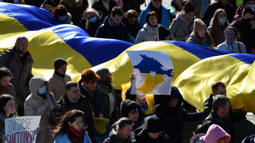 Des Ukrainiens manifestent dans la ville de Lviv, le 19 février 2022 (photo d'illustration).
