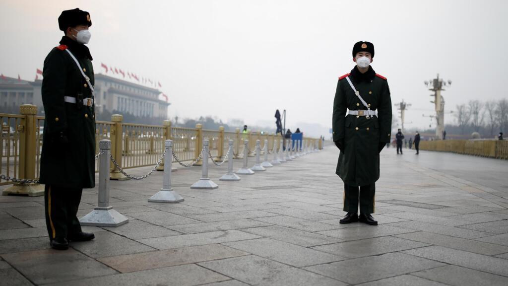 La place Tiananmen à Pékin en pleine épidémie de coronavirus, le 27 janvier 2020.