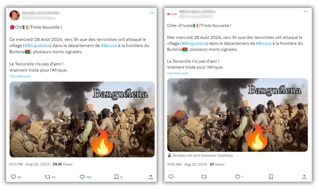 En réalité, cette image est sortie de son contexte. On remarque aussi que le nom du village "Binguéléna" est mal orthographié.