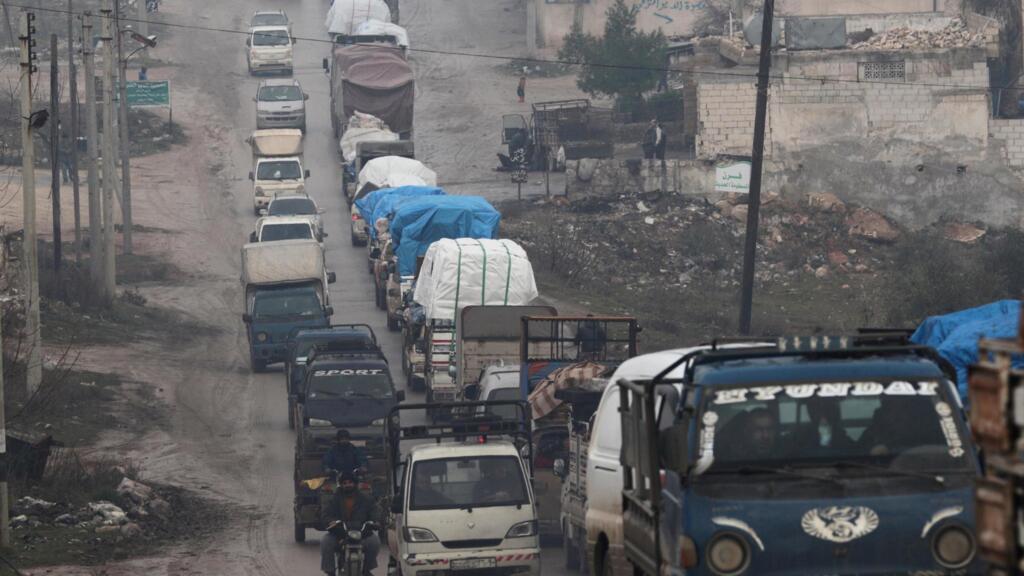 Dans le nord d'Idleb, le 30 janvier 2020, la population fuit les combats.