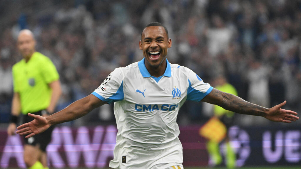 Le footballeur Igor Paixao (Olympique de Marseille) après son premier but contre Ajax Amsterdam, en Ligue des Champions, le 30 septembre 2025.