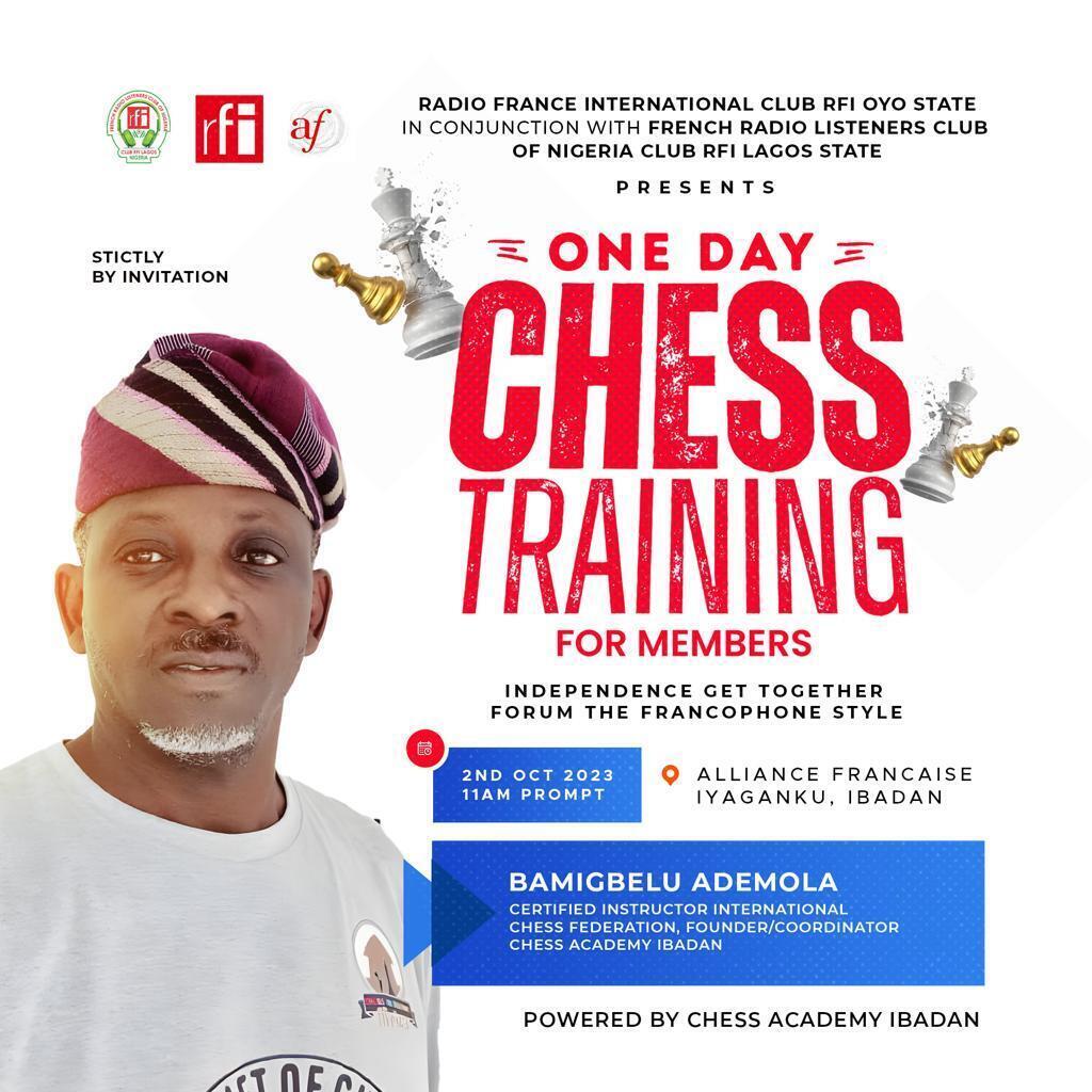 Affiche de l’évènement avec Bamigbelu Ademola, coach jeu d'échecs.