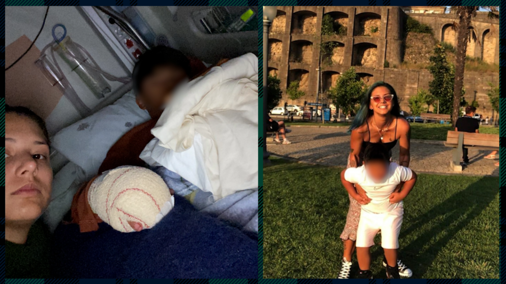 Fotomontagem de José com sua mãe - o estudante brasileiro teve dedos decepados por colegas em uma escola no norte de Portugal.