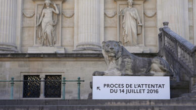 L'entrée principale de la salle d'audience spéciale du procès des attentats de Nice, à Paris, en septembre 2022 (Image d'illustration).