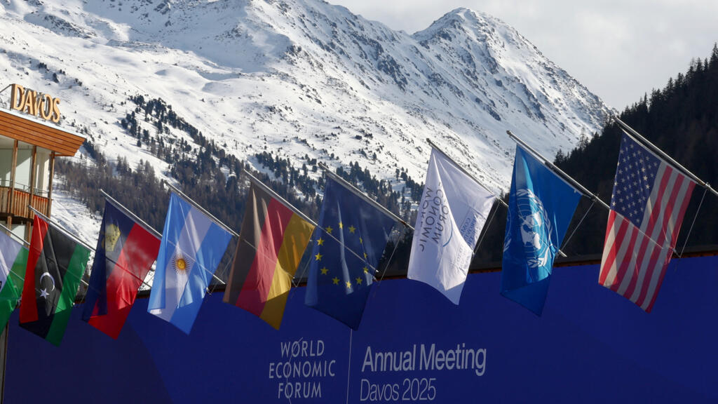 A logo of the World Economic Forum (WEF) sits outside of the Congress Center on the opening day of the 55th annual meeting of the World Economic Forum (WEF) in Davos, Switzerland, January 20, 2025.
