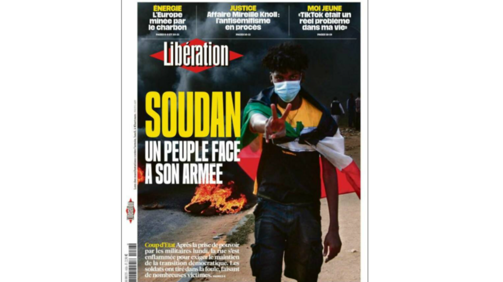 Le quotidien français Libération consacre sa une au coup d'Etat militaire au Soudan, ce mardi 26 octobre 2021.
