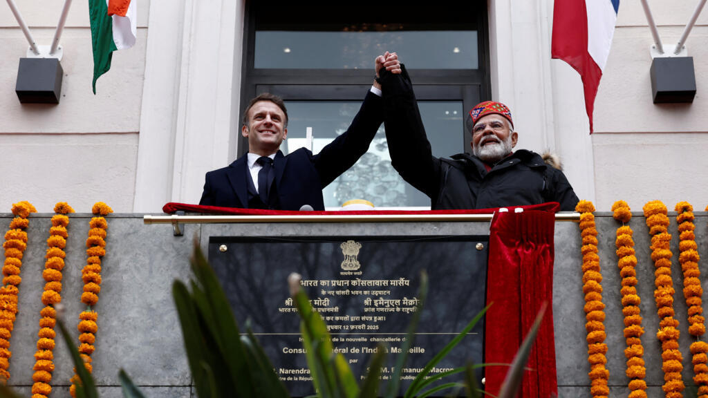 Le président français, Emmanuel Macron, et le Premier ministre indien, Narendra Modi, à Marseille le 12 février 2025.