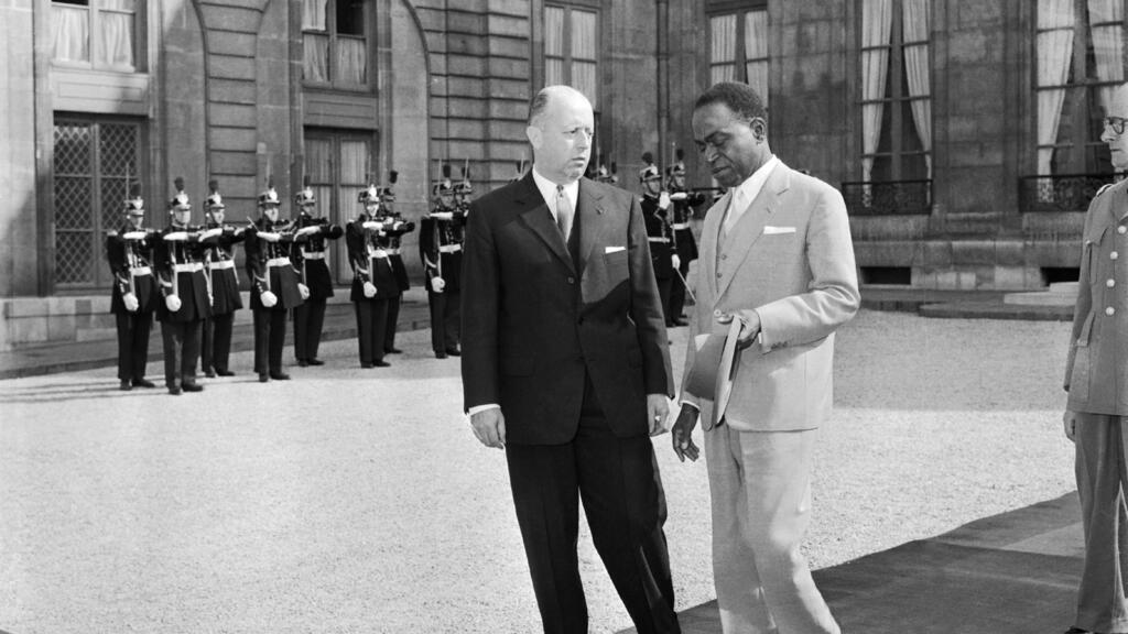 Félix Houphouët-Boigny, Premier ministre ivoirien, à l'Elysée avec Jacques Foccart le 1er juin 1960.