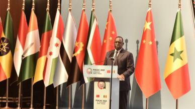 Le président sénégalais Macky Sall s'exprime lors du Forum sur la coopération Afrique-Chine (Focac) à Dakar, le 29 novembre 2021.