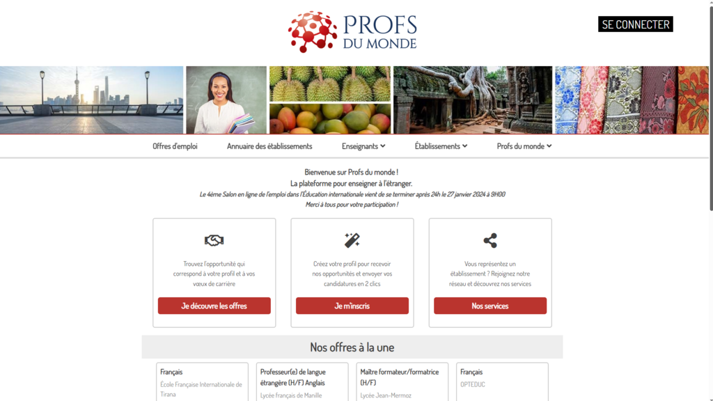 La page d’accueil du site de profs du monde