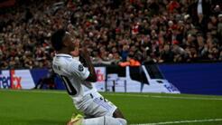 Vinicius Junior célèbre son deuxième but face à Liverpool, le 21 février 2023.