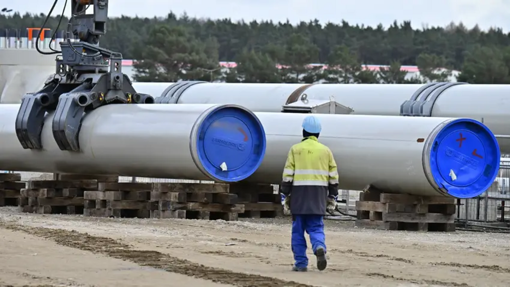 Le chantier de construction du gazoduc Nord Stream 2, le 26 mars 2019 à Lubmin, dans le nord-est de l'Allemagne
