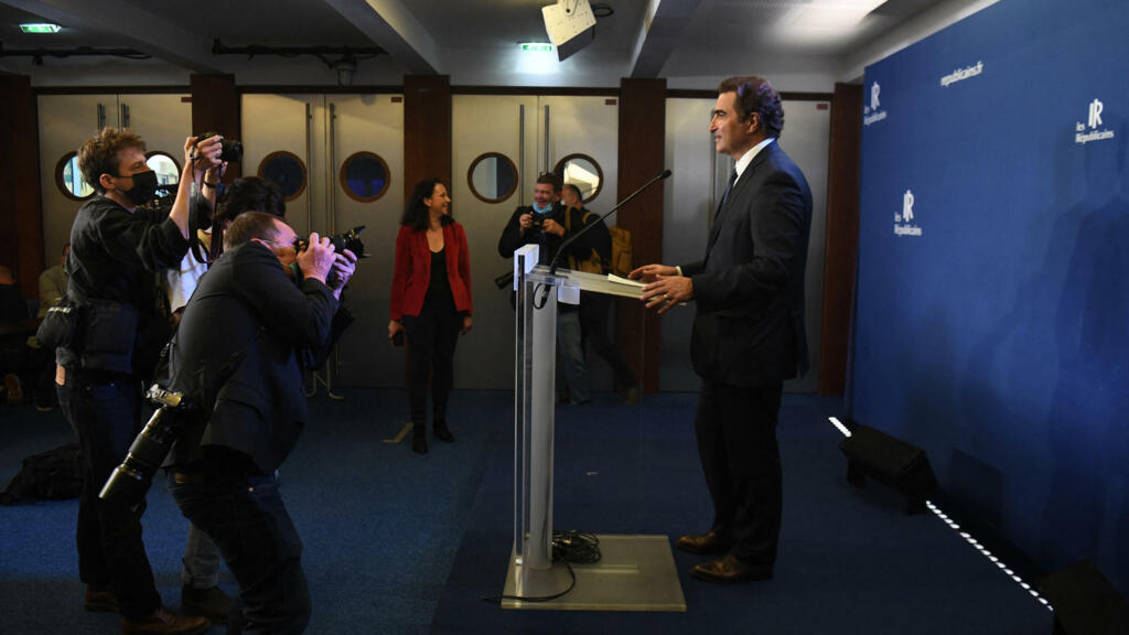 Le président des Républicains (LR), Christian Jacob en conférence de presse. 6 juillet 2021.