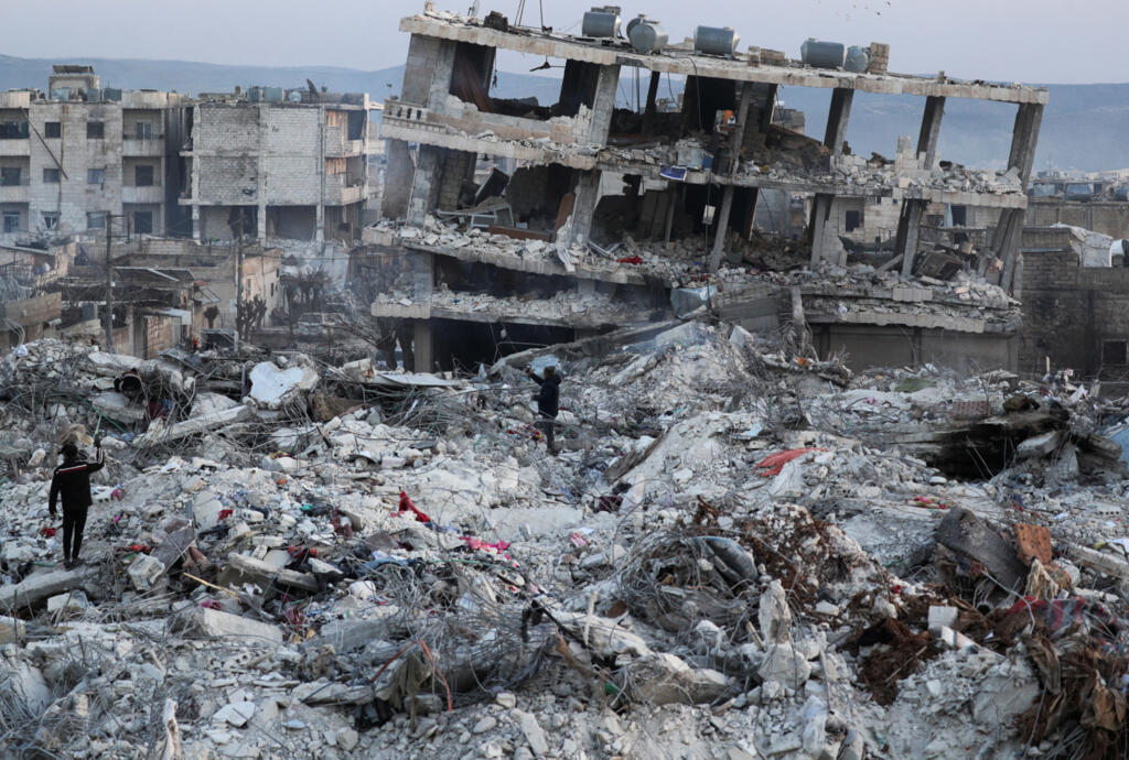 Damaged buildings in the rebel-held town of Jandaris, Syria, 9 February 2023.