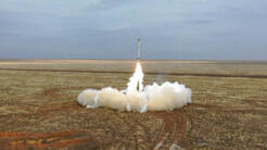 Un missile russe Iskander K, pouvant être muni d'une charge nucléaire, lors d'exercices de l'armée russe, le 19 février 2022.