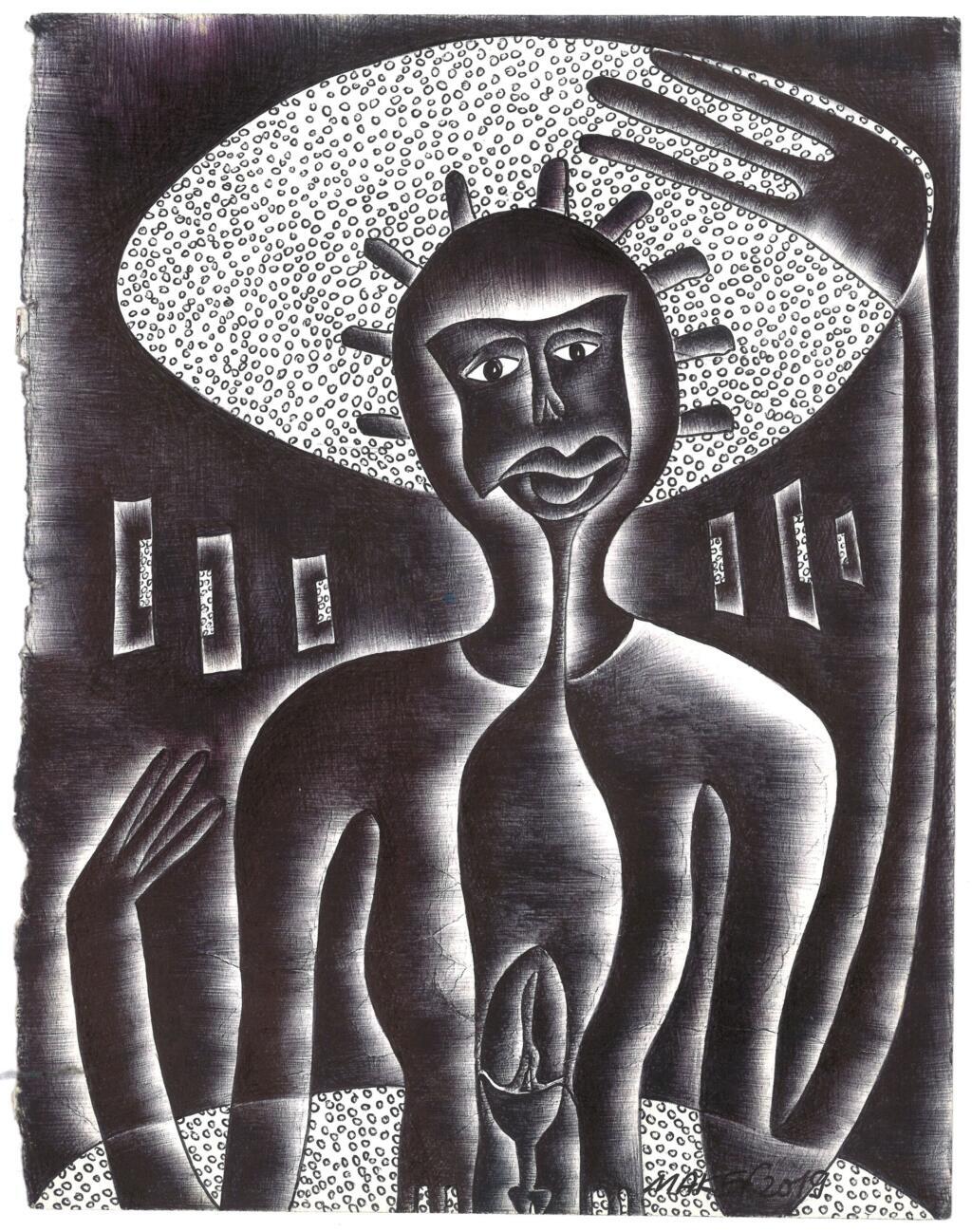 Une autre œuvre de l'artiste béninois Makef, La force intérieure, exposée à la Galerie Robert Vallois.