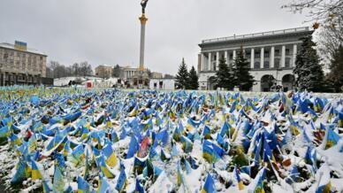 La place Maïdan de Kiev sous la neige, le 17 novembre 2022.