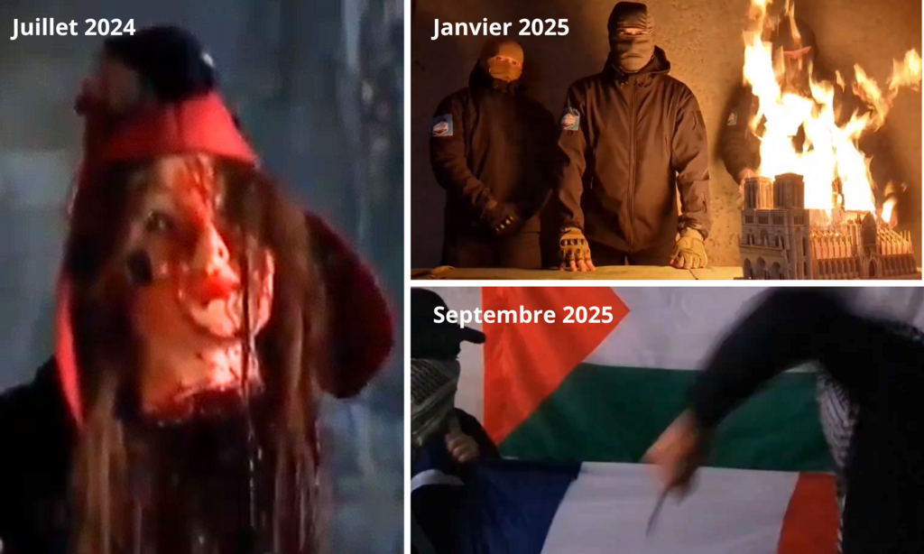 Chaque vidéo se termine sur la dégradation d'un symbole de la France.
