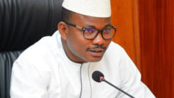 Dansa Kourouma, président du Conseil national de transition de la Guinée, à Conakry en 2021.