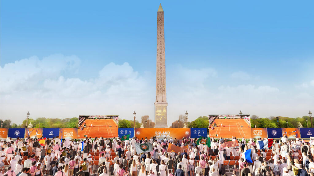Maquete da Tribuna Concorde, na praça da Concorde, onde o público poderá assistir às partidas de Roland-Garros 2025.