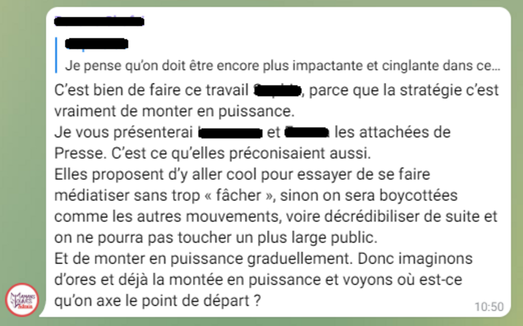 Capture d'écran de la conversation Telegram des Mamans Louves.