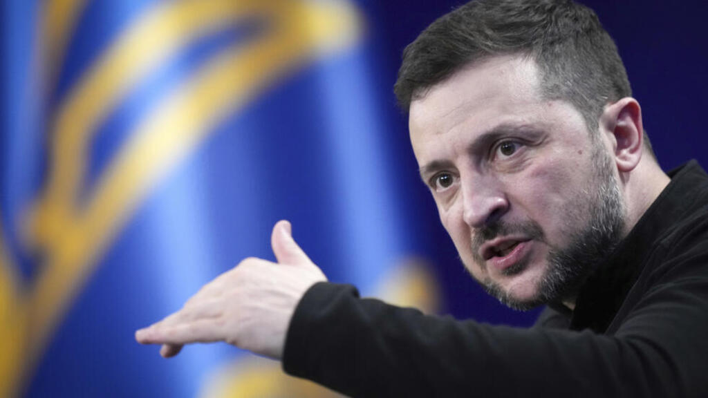 Le président ukrainien Volodymyr Zelensky lors de la conférence de presse donnée le 23 février 2025.
