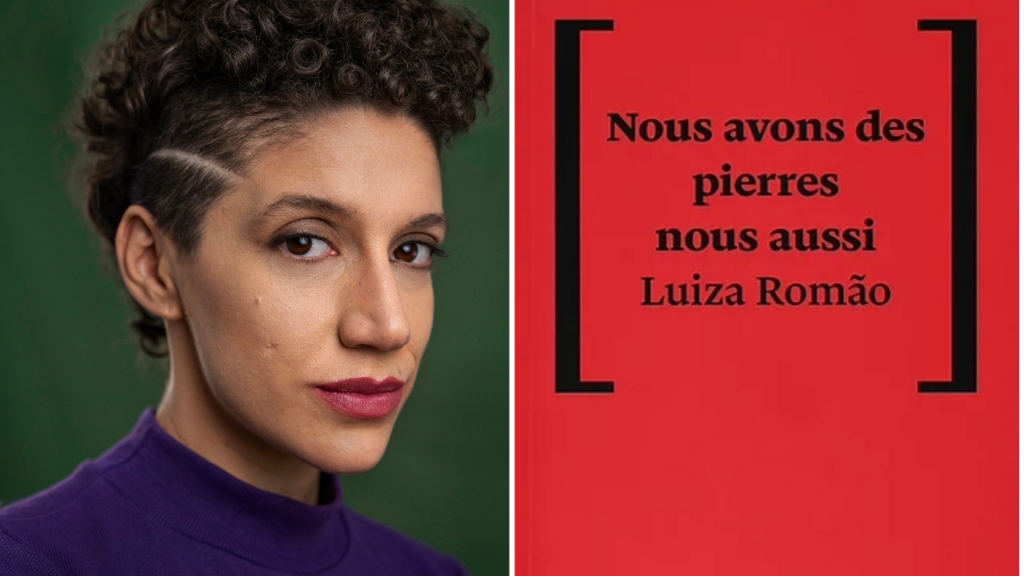 A escritora Luiza Romão e a capa do seu livro em francês.