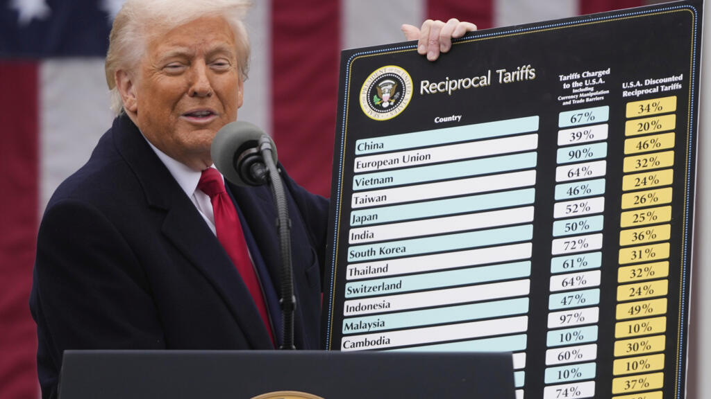 Le président américain Donald Trump prononce un discours sur les droits de douane réciproques, dans la roseraie de la Maison Blanche à Washington, le 2 avril 2025. 