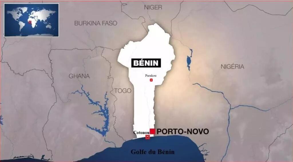 存档地图 / 非洲：贝宁及其首都波多诺伏（Porto-Novo）和经济中心科托努（Cotonou），还有巴拉库（Parakou）。 
RFI carte / Afrique : le Bénin dont la capitale Porto Novo et le centre d'économie Cotonou + la Ville Dogbo du département Couffo.
