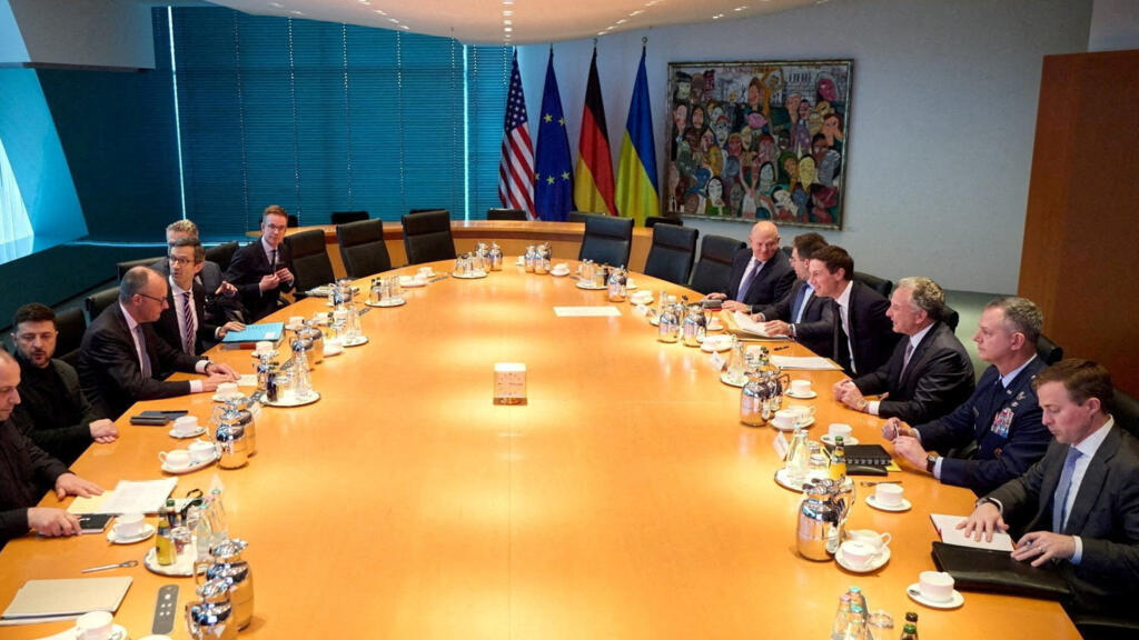 Ukraine's President Volodymyr Zelenskiy, senior Ukrainian negotiator Rustem Umerov and German Chancellor Friedrich Merz meet with U.S. President Donald Trump's son-in-law Jared Kushner, U.S. Special E