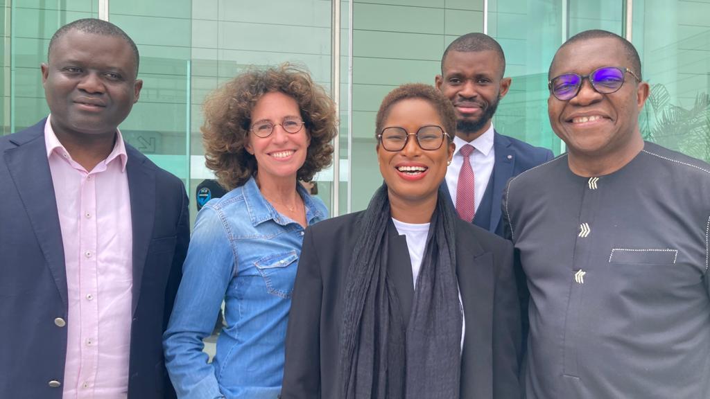 De gauche à droite : Joseph Nguene Nteppe, Emmanuelle Bastide, Aniela Ve Kouakou, Junior Kitenge Kyungu et Lamine Kone aux JNDA 2023 à Bordeaux.