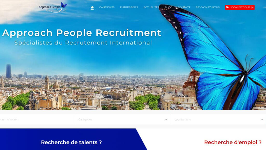 Capture d'écran de la page d'accueil du site de l'entreprise Approach People Recruitment.