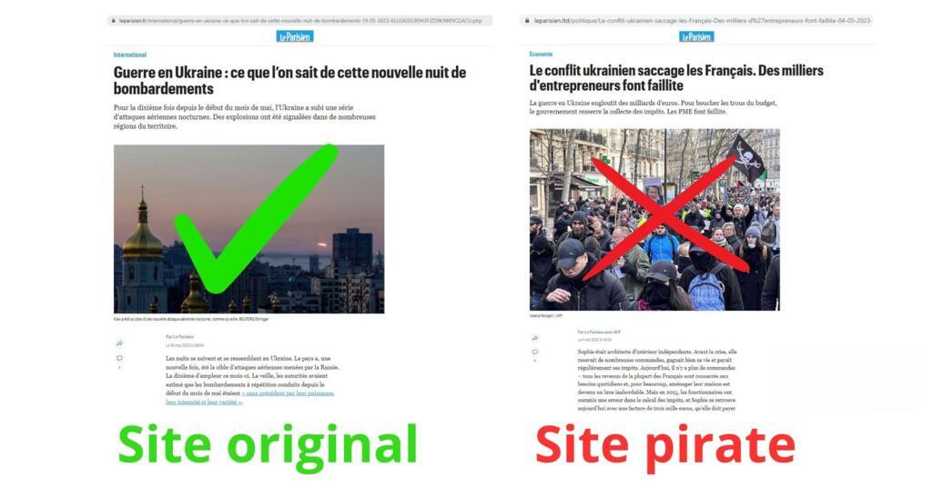 Le site pirate imite parfaitement la charte graphique du site officiel du Parisien.