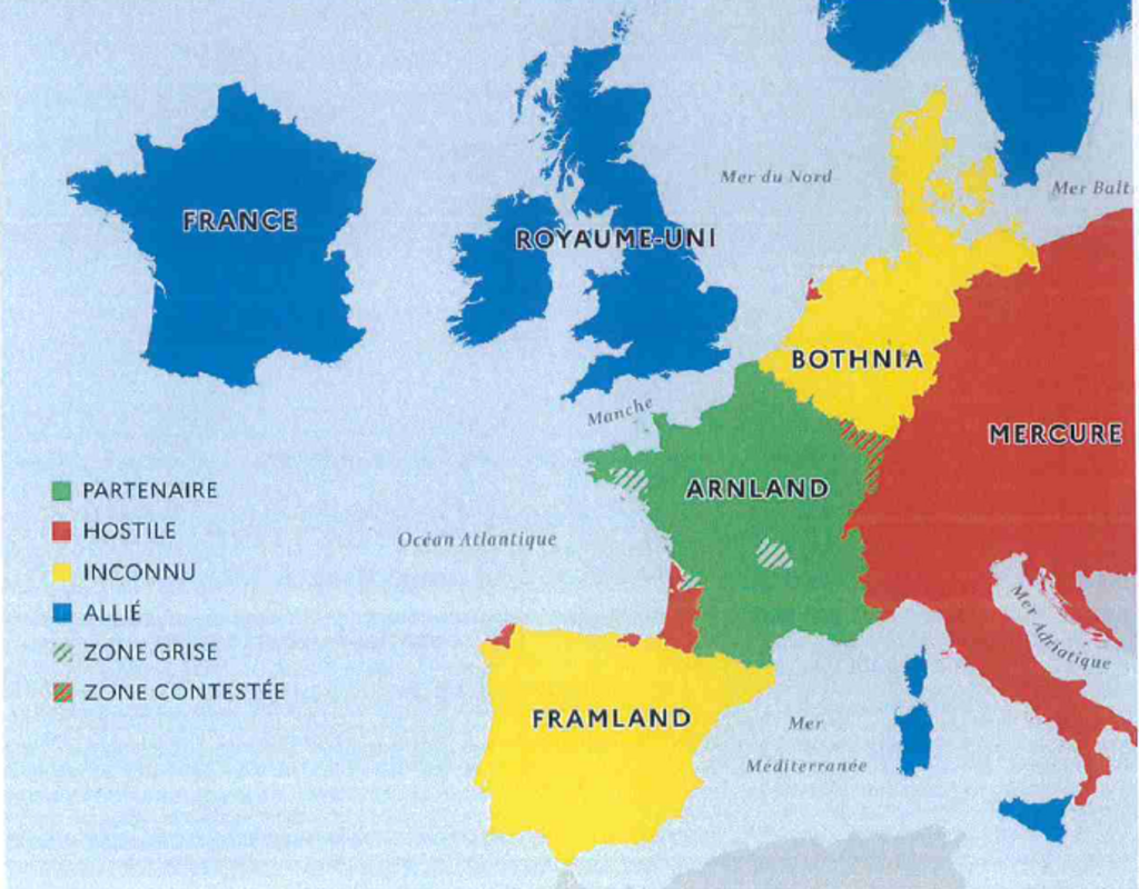 Une carte des différents protagonistes à l'œuvre dans le scénario imaginé pour la mise en place de l'exercice ORION 26.
