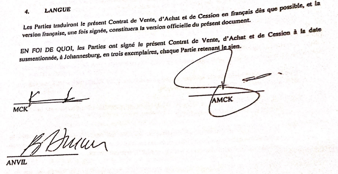 Capture d’écran de la signature de contrat entre Anvil, MCK et AMCK.