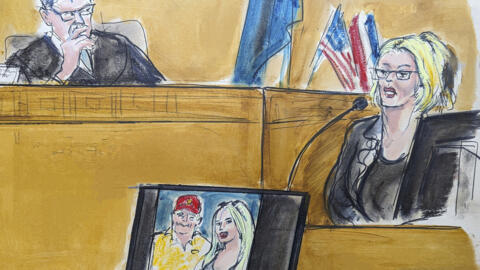 در این طرح از جلسه دادگاه ۷ می ۲۰۲۴، استورمی دانیلز، بازیگر سابق فیلم‌های پورن، علیه دونالد ترامپ شهادت می‌دهد.