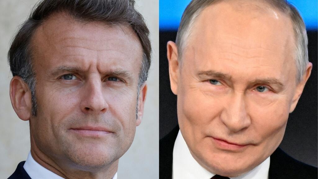 Le président français Emmanuel Macron (à gauche) et son homologue russe Vladimir Poutine (à droite) ont eu un entretien téléphonique direct, mardi 1er juillet 2025. Leur dernier échange remontait à septembre 2022.