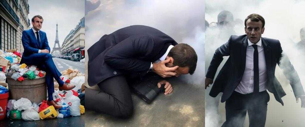 Exemples de photos générées par l'IA illustrant Emmanuel Macron.
