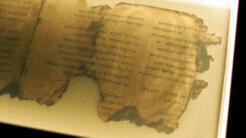 Một mẩu sách chép tay Sách Thánh Vịnh (Psalms), Những Cuộn sách Biển Chết. Ảnh chụp ngày 20/09/2006.