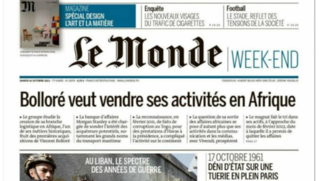 La une du quotidien français Le Monde, datée du 16 octobre 2021.