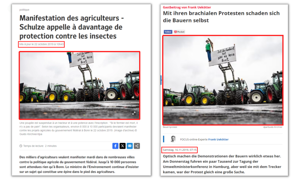 La photo originale illustre une manifestation d'agriculteurs allemands en 2019.