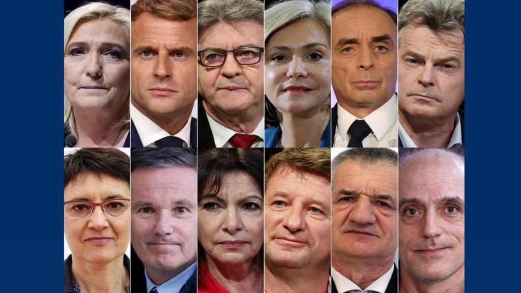 Montagem com as fotos dos 12 candidatos à eleição presidencial da França.